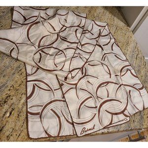 Vintage Burmel Womens Silky Scarf Brown Beige Pattern Geometric Circle 12x68"